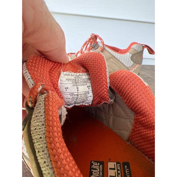Merrell Womens Hiking Shoes Size 7 Vibram Sole Tan & Orange Mesh Leather Outdoor - Picture 5 of 5